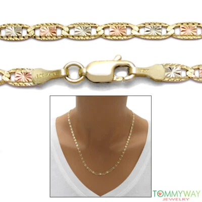 10K Gold Gorgeous Tri-Color Valentino Chain Necklace 3mm 16"-24" - Image 1 of 3