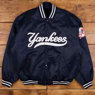 NY Yankees винтажный 90-х спортивная куртка синий атласный Bomber стиль Varsity куртка. - Изображение 1 из 4
