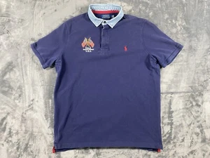 Polo Ralph Lauren Poloshirt Herren L blau Kreuzfahnen Rugby rot Pony belüftet " - Bild 1 von 8