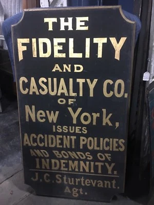 MUSEO calidad c1880 fidelidad SEGURO signo NY agente 60" x 33" x 2" negro y DORADO Foto 1 de 4