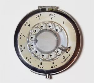 Telefono Rotante Bianco Compatto Specchio Trucco Tascabile Telefono Viaggio Retrò - Foto 1 di 2