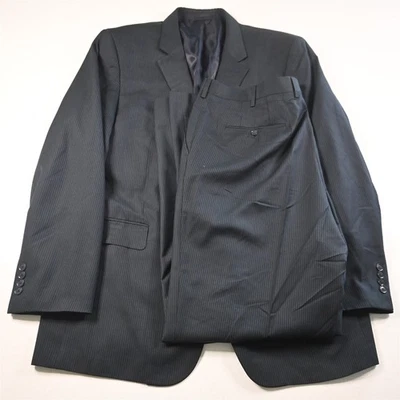 Andrew Fezza 48L 40x34 Navy Blue Striped Gerard Mens Jacket Pants Suit - Image 1 of 4