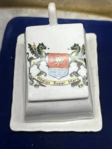 Antique Bisque Cheese Dish Souvenir Miniature Weston Super Mare - Picture 1 of 12