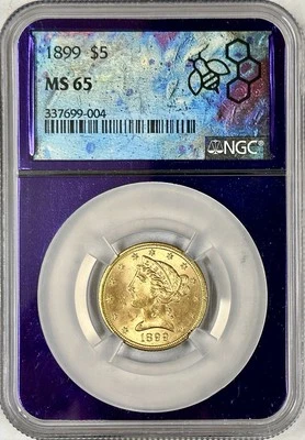 1899 LIBERTY HEAD $5 HALF EAGLE GOLD NGC MS65 - Image 1 of 2