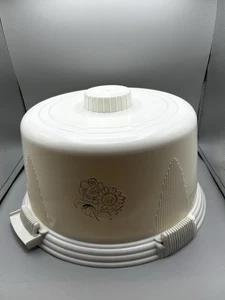 VTG 1950 Plastic Cake/Pie Storage Container Gold Flowers, Pattern - Picture 1 of 8