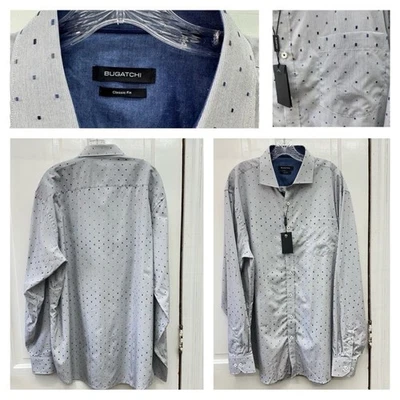 NWT Bugatchi classic fit long sleeve button down shirt men's xxl navy print - Image 1 of 4