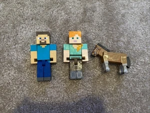 Mattel/Jazwares Minecraft Figure Lot Of 3 - Steve, Alex, and Horse - Picture 1 of 2