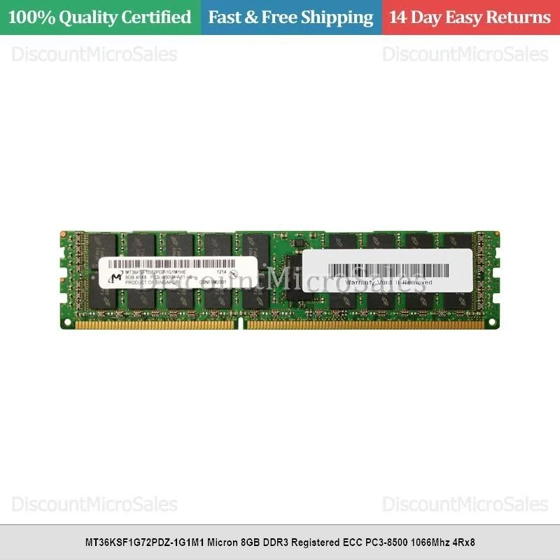 MT36KSF1G72PDZ-1G1M1 Micron 8GB DDR3 Registered ECC PC3-8500 1066Mhz 4Rx8 - Image 1 of 1