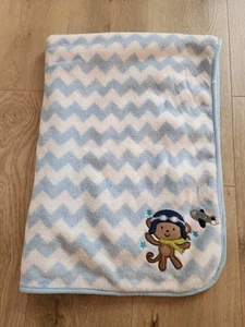 Child of Mine Carter's Monkey Airplane Baby Blanket Blue White Chevron Pilot #5 - Picture 1 of 4