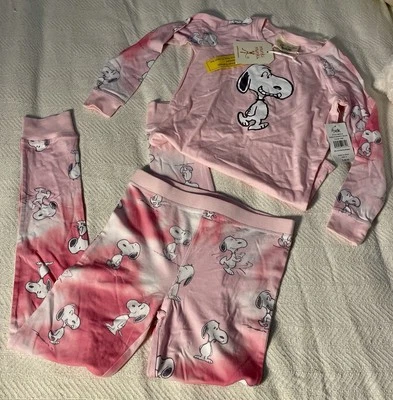 全新带标签 Munki Munki 花生史努比睡衣套装。 粉色和白色领带染料。 Youth 14 — 第 1/4 张图片