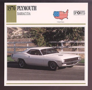 1970 Plymouth Barracuda 'Cuda 440 V8 Mopar Muscle Car Photo Spec Sheet Stat CARD - Picture 1 of 1