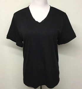 Pappagallo Womens Black Short Sleeve Shirt Top Sz XL Lace Trim V Neckline - Bild 1 von 7