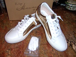 NIB Bloomingdales Sneakers Shoes Sz 9 Women’s Vintage Havana Est 1954 Gold Star - Picture 1 of 11