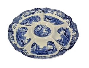 Spode hors d'oeuvre Dish with Six Bowls in Blue Italian - Two Available - Picture 1 of 8