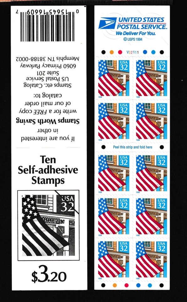 1995 Flag over Porch Sc 2920De mint booklet unfolded plate number V32111 - Image 1 of 1