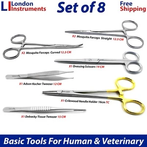 Juego de 8 pinzas y pinzas quirúrgicas para instrumentos veterinarios - Imagen 1 de 7