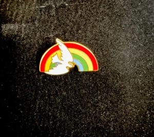 Enamel Rainbow Lapel Pin White Dove Pinback Hope Happiness Gift Creations - Picture 1 of 4