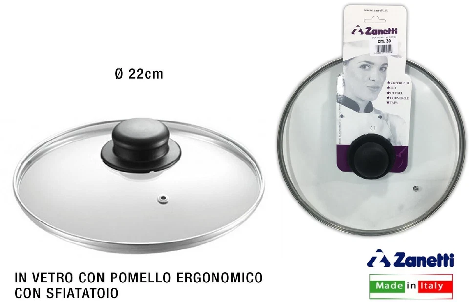 Coperchio per Pentole e Padelle in vetro bordo in Acciaio Zanetti 22 cm