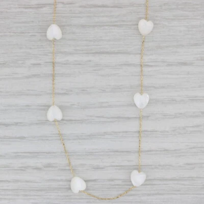 Mother of Pearl Heart Stations Necklace 14k Yellow Gold 17.75" Cable Chain - Image 1 of 4