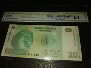 2003 CONGO 20 FRANCS Banknote (CGA-64OPQ) - Picture 1 of 7