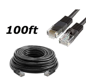100 FT Cat5 RJ45 Ethernet LAN Network Cable for PC Xbox PS Internet Router Black - Picture 1 of 4