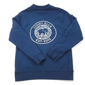 Ivory Ella Womens Sweatshirt Size XS Navy Blue Pullover Crewneck Elephant - Picture 1 of 8
