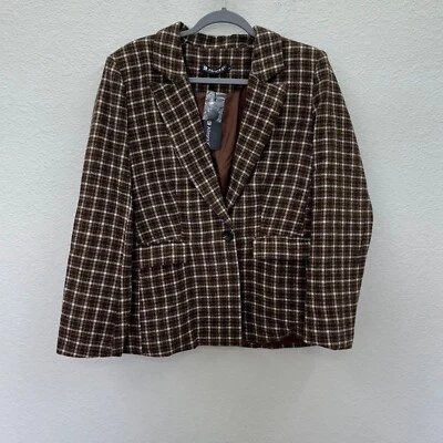 Allegra K Plaid Notched Lapel One Button Blazer Jacket Womens size Large NEW - Image 1 of 4