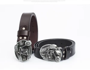 Punk Leder Gürtel Jeansgürtel Ledergürtel Belt Schädel Totenkopf Schnalle skull - Picture 1 of 10