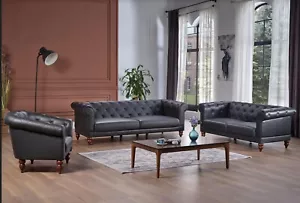 Muse Faux Leather Sofa, Loveseat, and Chair Livingroom Set 3 Pieces - Picture 1 of 5