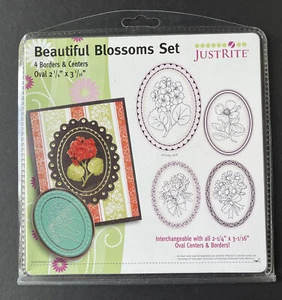 JustRite “Beautiful Blossoms Set” 4 Borders & Centers Oval 2-1/4 X 3-1/16” Stamp - Picture 1 of 8