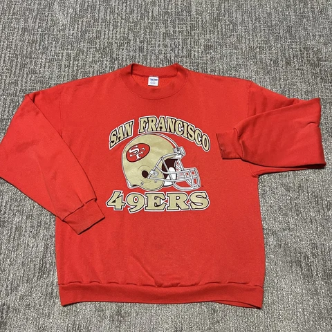VINTAGE San Francisco 49ers Sweatshirt Mens XL Red Crewneck 80s 90s Trench NFL Cover