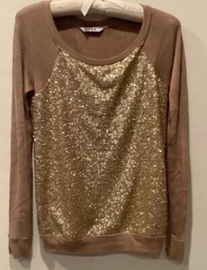 Brauner Strickpullover mit drei Punkten und goldenen Pailletten, S, Made USA - Bild 1 von 8