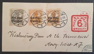 1916 Poland (Warsaw Post) Cover ties 3 stamps K.O.m.W Miejska cancel - Bild 1 von 2