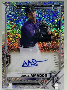 2021 Bowman Chrome Adael Amador 1st Speckle Refractor Auto /299 #CPA-AAM Rockies - Picture 1 of 3
