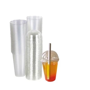 Plastic Smoothie Milkshake Cups with Lids Slushy Bubble Tea 10\12\16oz BPA FREE - Picture 1 of 8