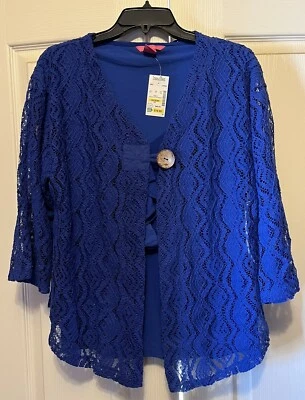 Sunny Leigh синий открытый вязаный свитер 3/4 рукава размер L - Изображение 1 из 4