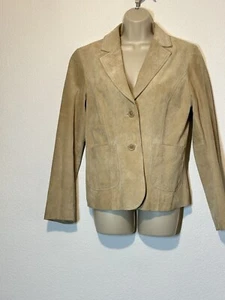 Vintage Y2K  Beige Tan Suede Jacket Blazer 2 Button Medium Western Rodeo - Picture 1 of 8