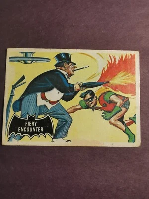 Batman Black Bat 1966 Trading Card TOPPS (Canadian) #19 Fiery Encounter - Image 1 of 2