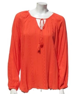 Camicia blusa contadina LIVERPOOL media corallo blaze rayon occhielli pizzo shirred top - Foto 1 di 8