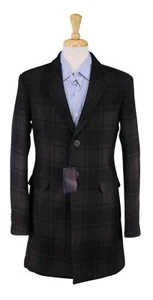 Trussardi Brown/Black Check Wool Flannel 3-Btn Slim Fit Overcoat 38 New! - Picture 1 of 13