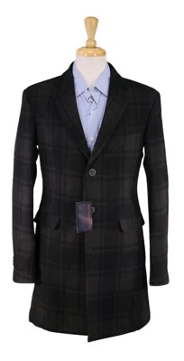 Trussardi Overcoat Brown Black Check Wool Flannel 3 Button Slim Fit Coat 38 - Image 1 of 4