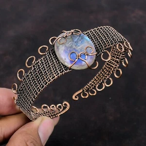 Mothers day Deal Rainbow Mystic Opal Stone Copper Sister New Wire Wrapped Cuff - Picture 1 of 6