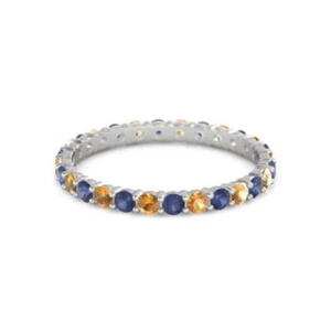 2MM Round Blue Cz & Citrine 925 Sterling Silver Full Eternity Women Wedding Ring - Picture 1 of 5
