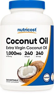 Nutricost Coconut Oil Softgels (1000mg) 240 Softgels - Extra Virgin Coconut Oil - Picture 1 of 5