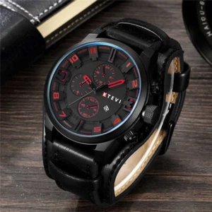 CURREN Mens Military Quartz Watch Large Face Leather Strap Male Wristwatch Army - Picture 1 of 23