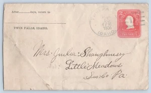 Twin Falls Idaho ID 1906 Type 3/11 Doane Cancel gebraucht nur 12 Monate Brief - Bild 1 von 2