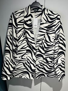 LTS Long Tall Sally Tall Black & White Zebra Print Tailored Blazer Size 18 New