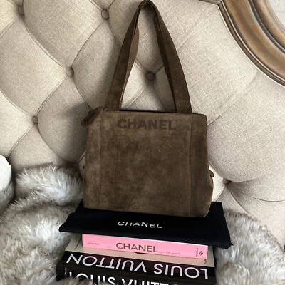 Authentic CHANEL Vintage Logo Shoulder Bag Tote Bag Brown Suede CHIC 🌻🌻 - Image 1 of 4