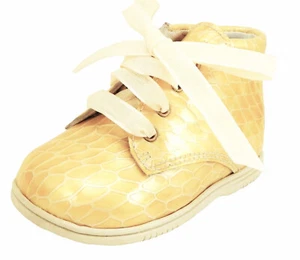 DE OSU -Baby Girls European Faux-croc Light Gold Patent Boots -Spain -Size 2-6 - Picture 1 of 5