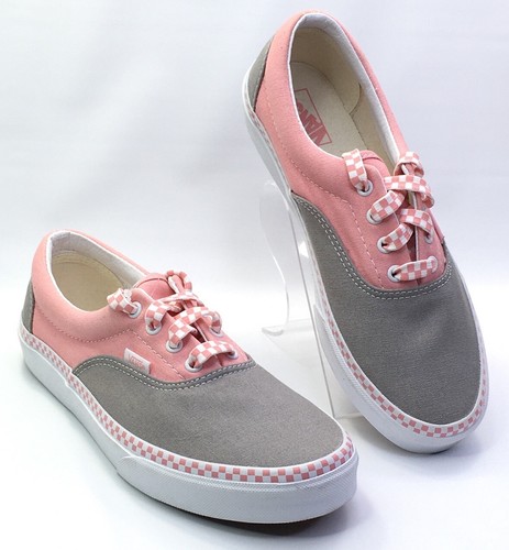 Scarpe da skate VANS epoca junior ragazza taglia 6 rosa fenicottero grigio bordo a scacchiera NUOVE